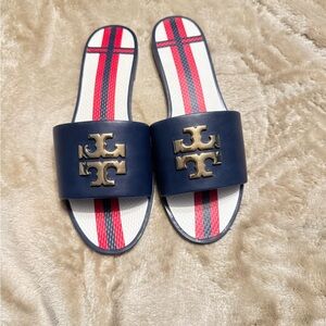Tory Burch Navy Leather Slides